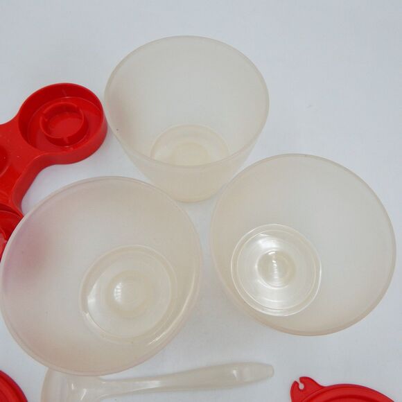 Vintage Tupperware 3 Cup Condiment Caddy Sheer 758 733 Red Lids Spoon - Picture 4 of 11
